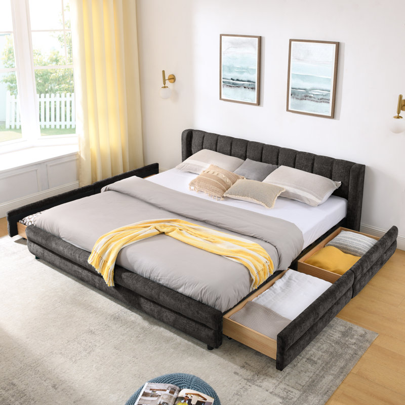 Chenille Upholstered Bed Frame With Headboard, Solid Construction, And Storage Drawer For Enhanced Comfort And Organization