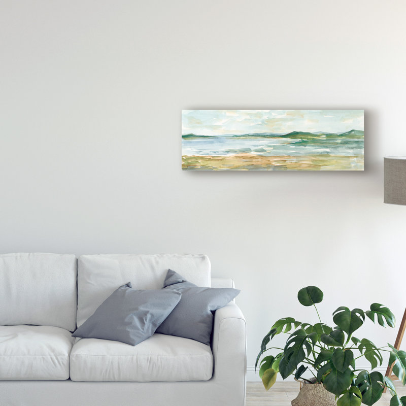 « panoramique seascape i », peinture sur toile tendue, H 10 po x l 32 po x P 2 po