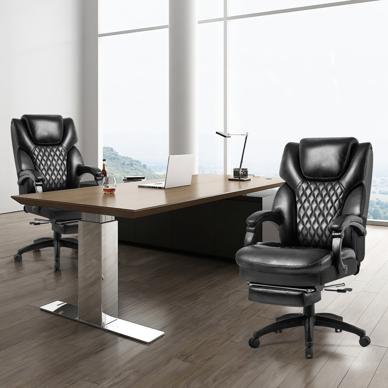 Kinsky High Back Big and Tall 400lbs Bonded Leather Office Executive Chair with Footrest, Black