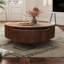 Table basse ronde à motif de grain de bois noyer avec 2 rangements pour le salon-1335771067