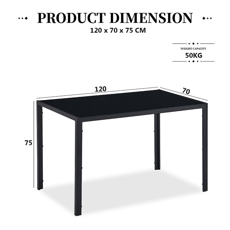 Glass Top Metal Base Dining Table, Black