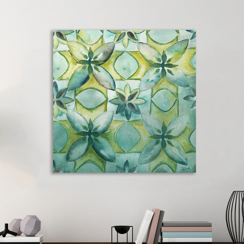 « geo arabesque c », reproduction de peinture à l’aquarelle sur toile tendue, H 12 po x l 12 po