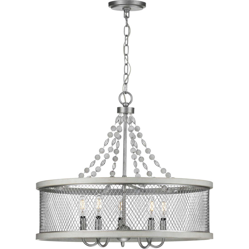 Lustree tambour 5 lumières Millsaps, Nickel brossé