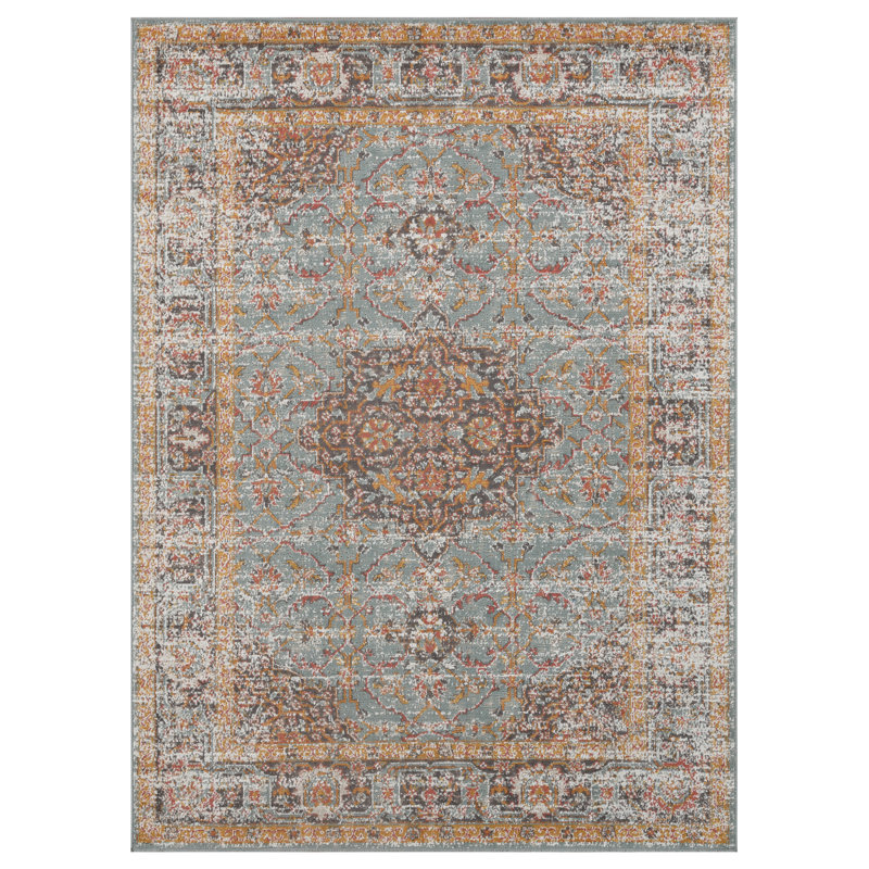 Tapis bleu marine / moutarde Botolphus, Rectangle 2 pi 2 po x 3 pi