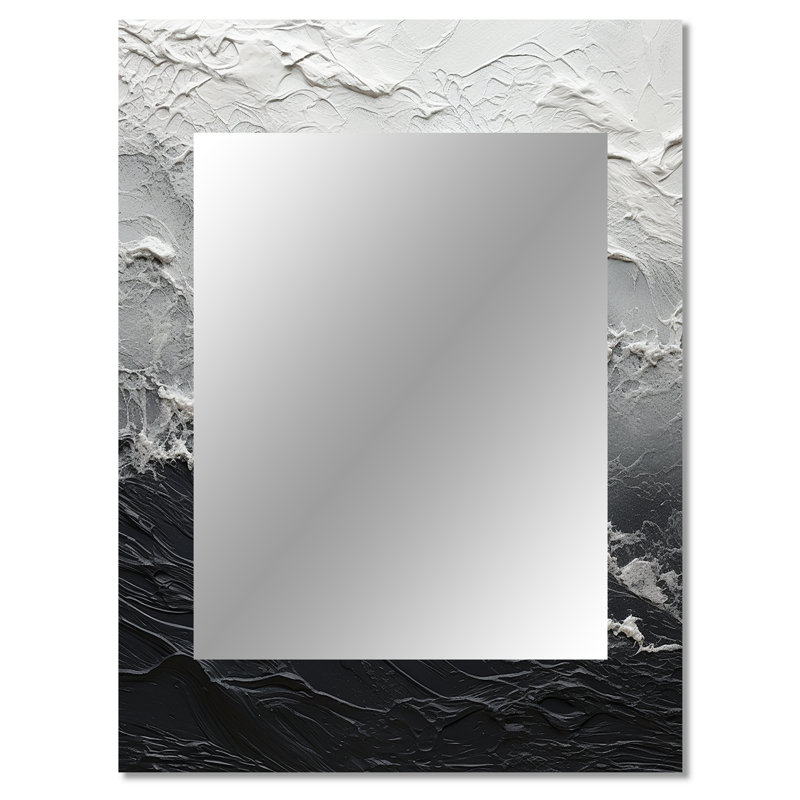 Minimalisme noir et blanc Paint Wave - Grand miroir mural sur métal, 40 po x 30 po