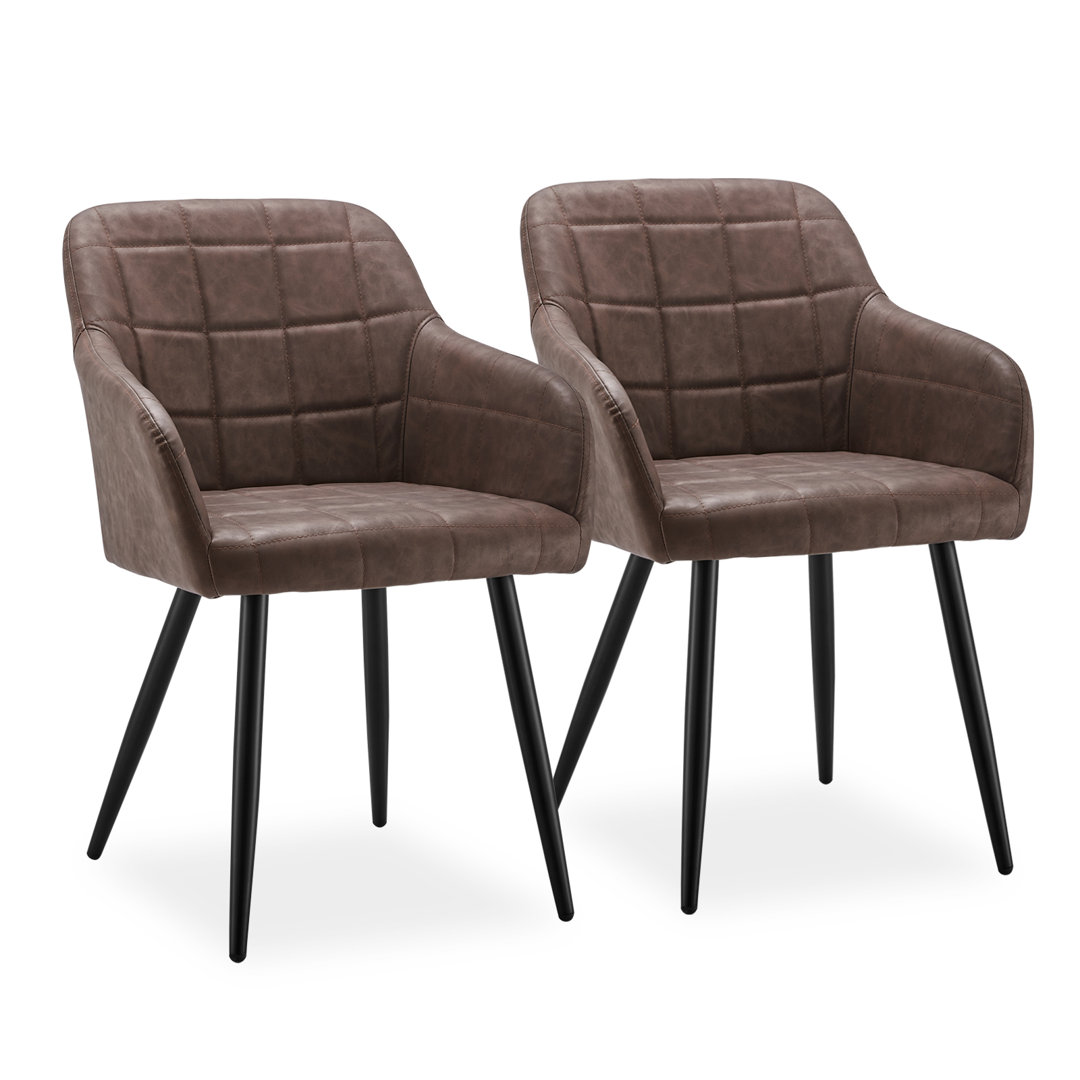 Faux Leather Dining Chairs Set Of 2, Lounge Reception Chairs With Arms And Metal Legs, Padded Accent Armchair,Brown