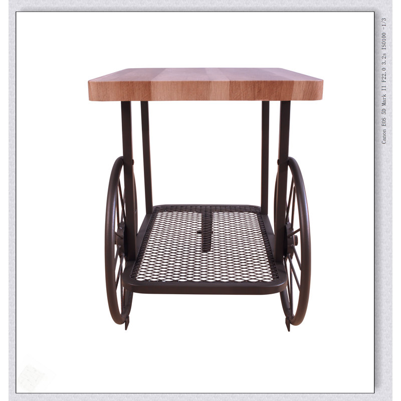 Table de bout Francie en chêne et gris antique avec style industriel et rangement fonctionnel