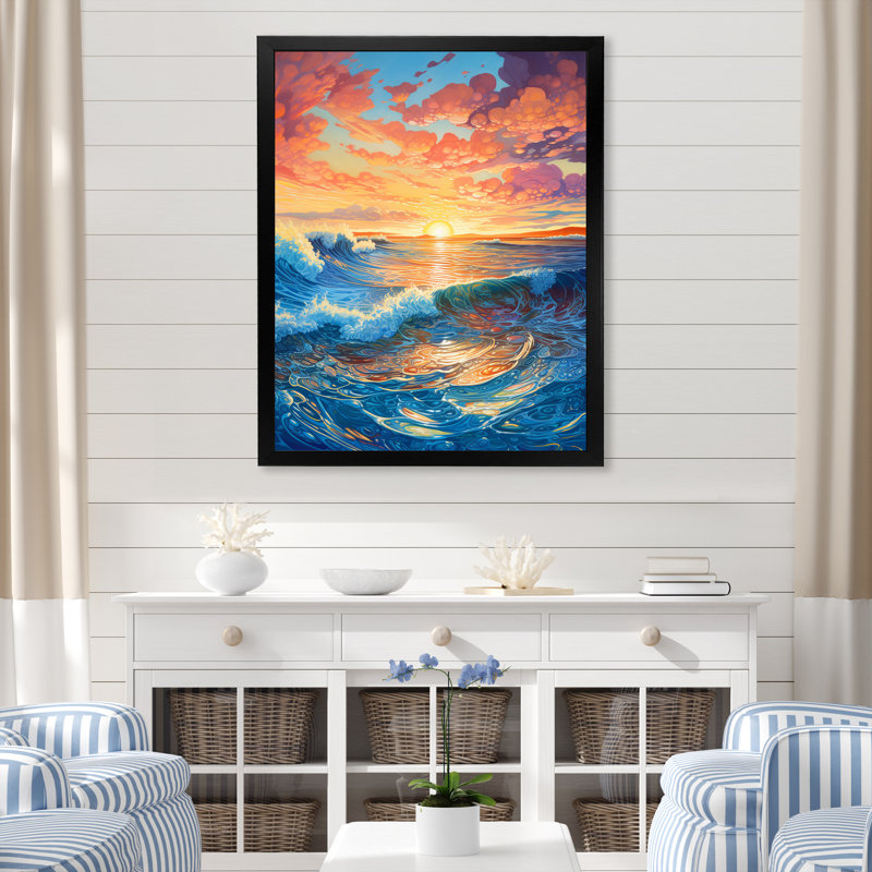 «Rainbow Ocean Sunrise III», reproduction sur toile, Cadre simple noir, H 20 po x l 12 po x P 1 po