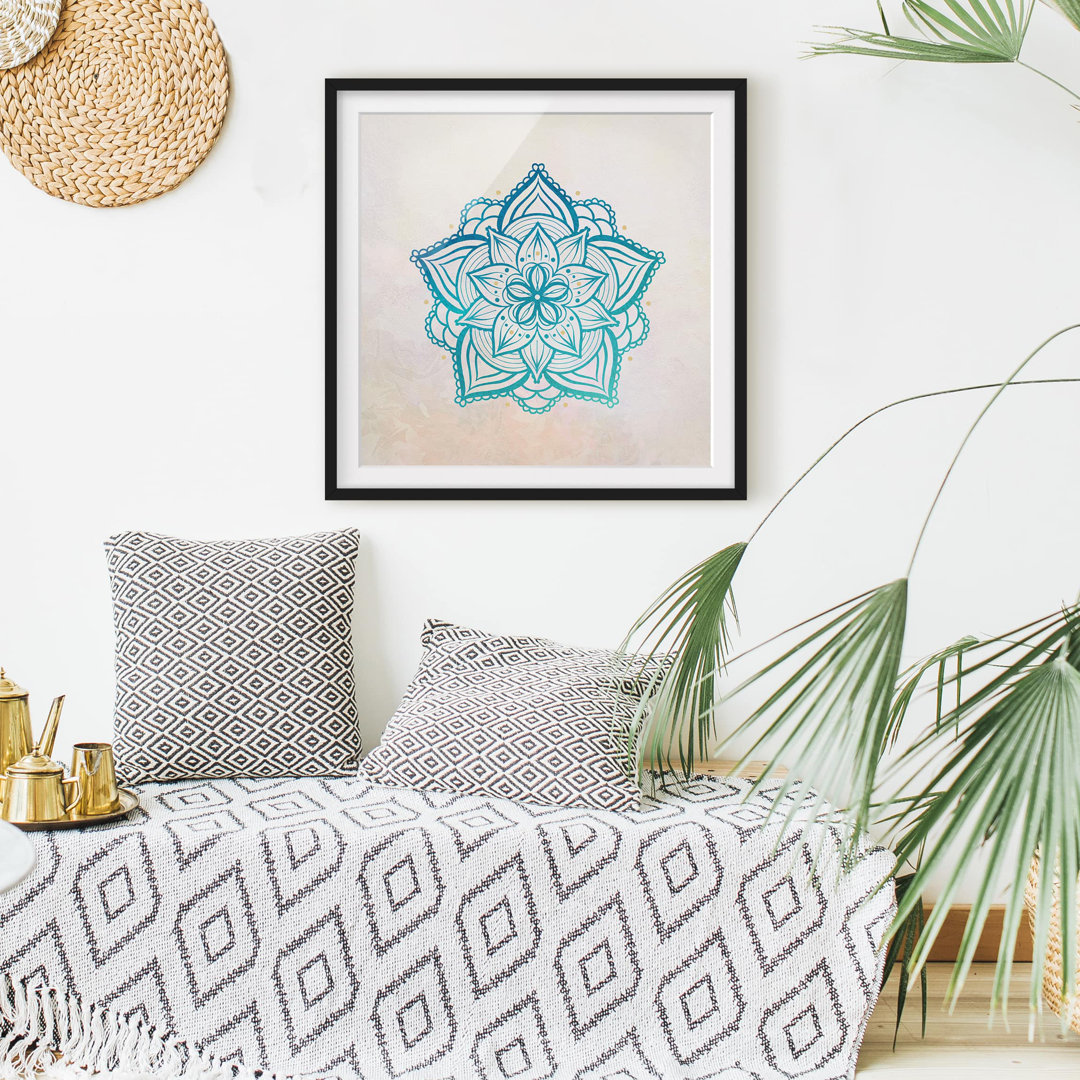 Gerahmtes Poster Mandala Illustration Mandala in Gold / Blau