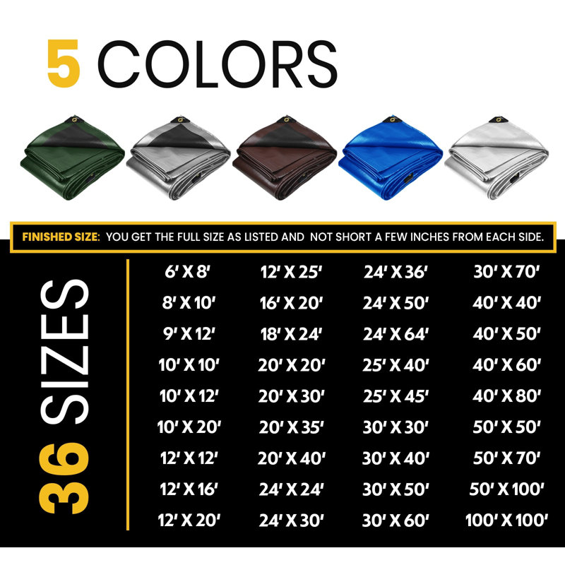 Bâche en polyéthylène robuste de 40 pi x 50 pi 16 mil, imperméable et résistante aux rayons UV, Vert/noir