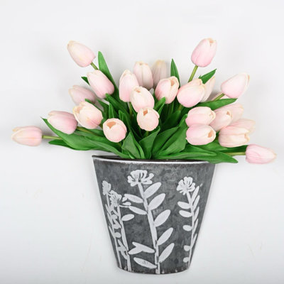 Arrangement floral tulipe artificielle de ferme avec seau en métal, fausse fleur rustique à longue tige pour centres de table de salle à manger