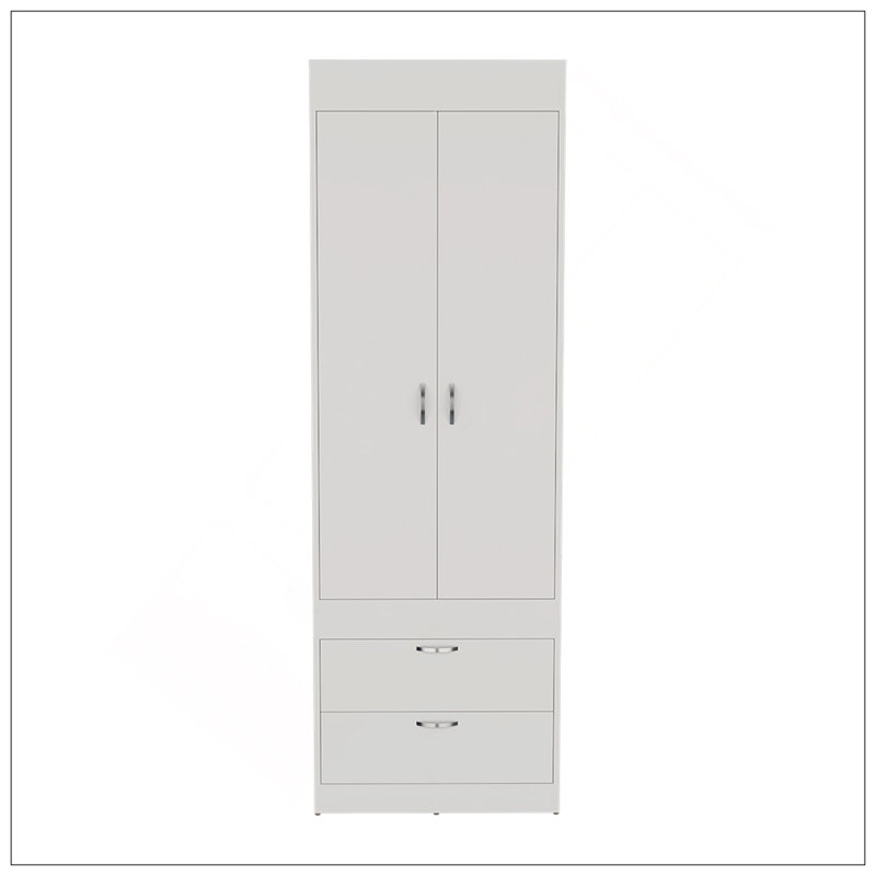 Armoire Tarento, deux tiroirs, finition blanche, Blanc