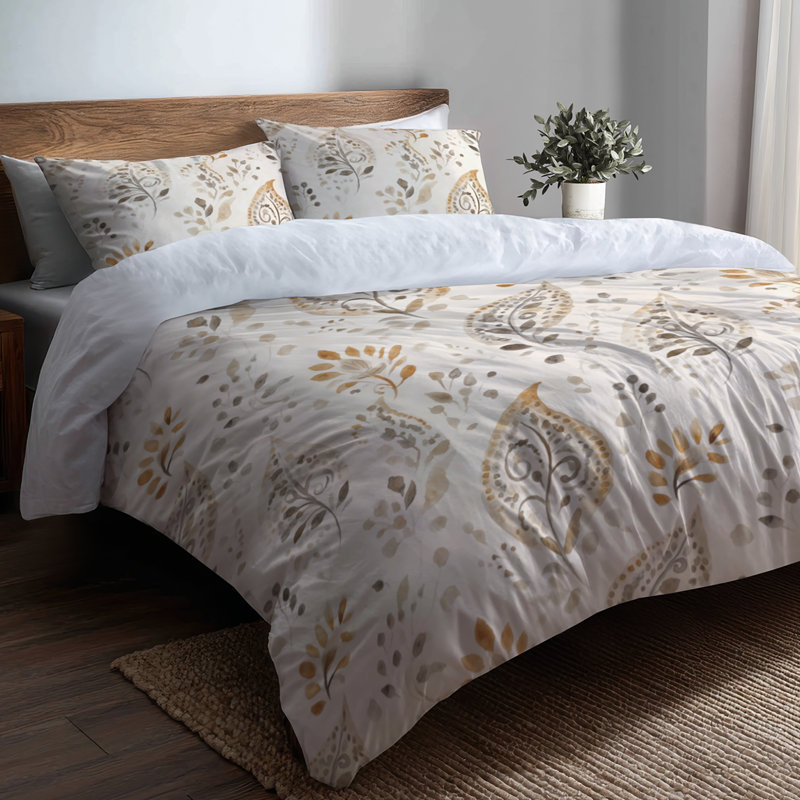 Ensemble de literie moderne 3 pièces - Ensemble de housse de couette à motif floral cachemire beige scandinave