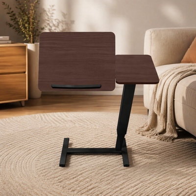 Bedside Table,Folding Overbed Bedside Desk Mobile Rolling Laptop Stand Tilting Overbed Table with Wheels Height Adjustable Tray Table for Laptop Bed Sofa Side Table (WALNUT),Gift for Mother's day