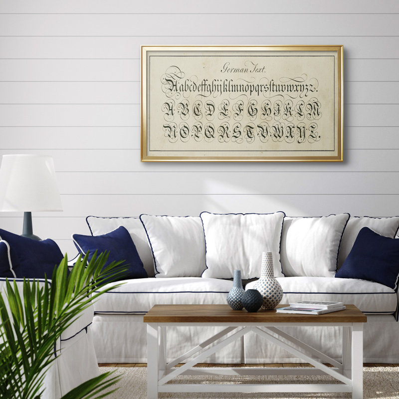 " Manuscript Sampler I ", Gold Closed Corner Framed Canvas, 22.5" H x 42.5" W x 1" D