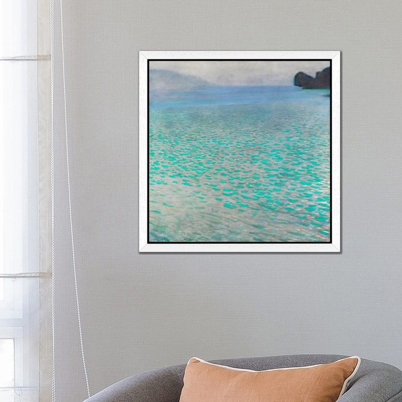 Attersee (Lake Attersee) by Gustav Klimt - Painting on Canvas, 93.98 cm H x 93.98 cm W, White Framed