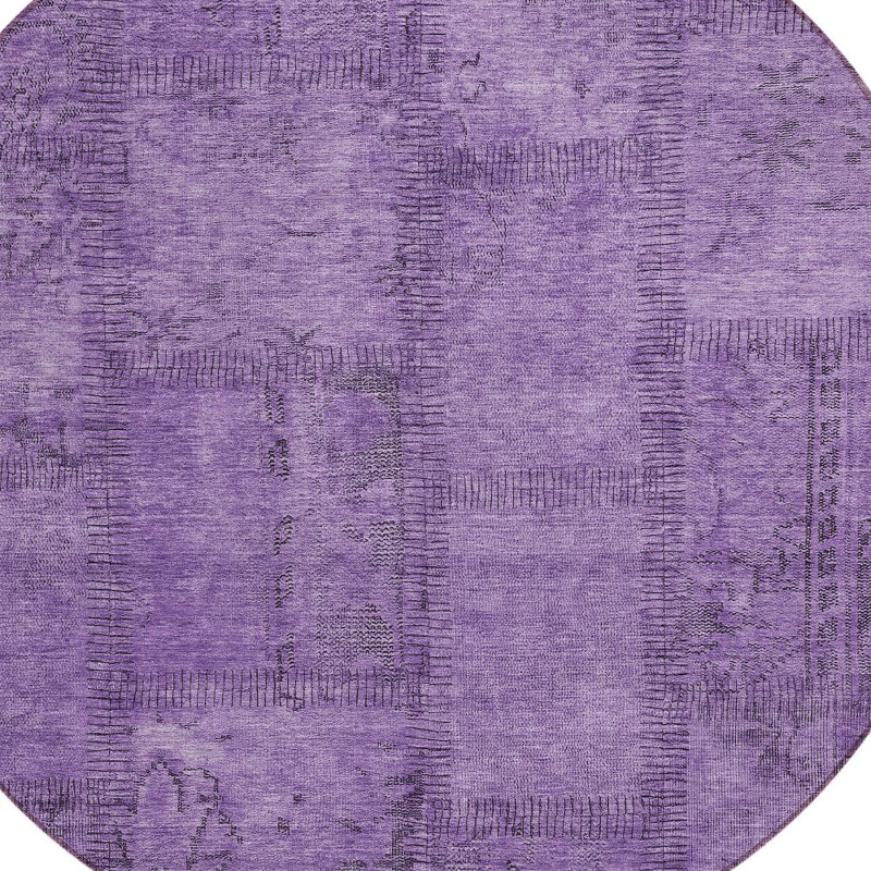 Tapis intérieur lavable rond 8 po mauve aubergine et gris