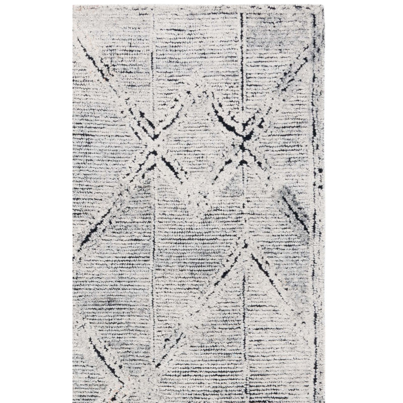 Aniqa Hand Tufted Wool/Cotton Geometric Rug in Gray/Ivory/Black, Rectangle 6' x 9'