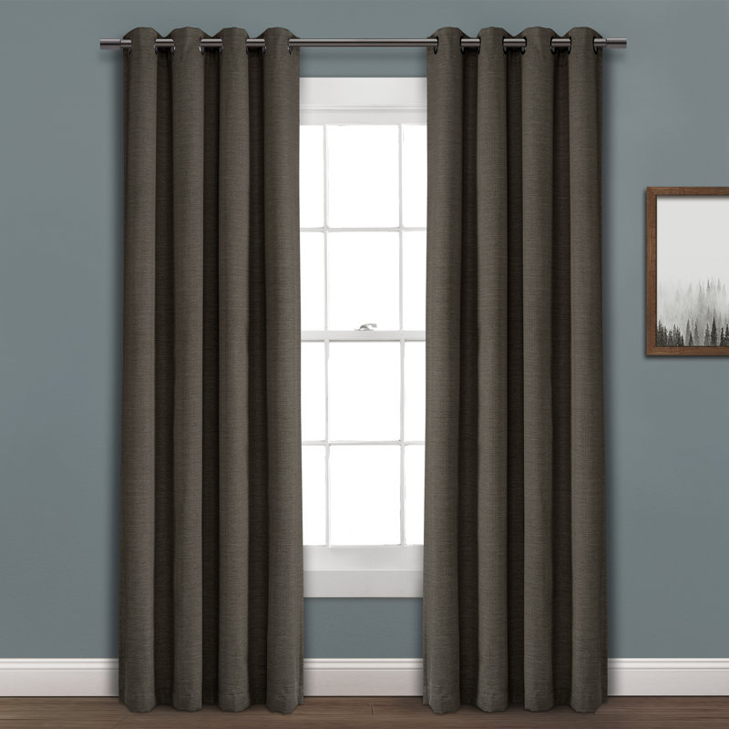 Panneau de rideau simple en faux lin occultant avec œillets, Anthracite, L 84 po x l 52 po