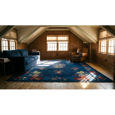 Wool Antique Knotted Rectangle Chinese - Art Deco 1920s Room Size Blue Rug