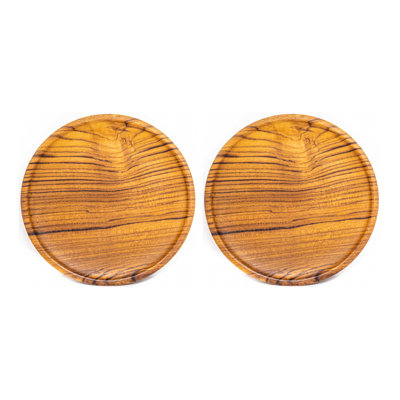Assiette ronde en bois de teck - moyen (ensemble de 2)
