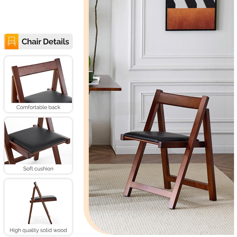 4PCS Walnut Wood Upholstered Foldable Dining Chairs