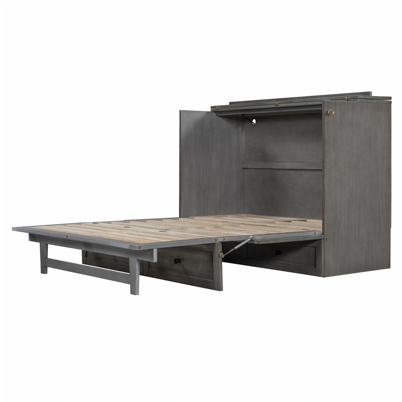 Lit escamotable double avec grands tiroirs et ports USB, parfait pour économiser de l'espace et une vie moderne, gris, Double