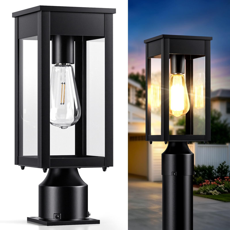Lampadaire solaire extérieur de 39,4 cm (15,5 pouces), allumage automatique crépusculaire, noir