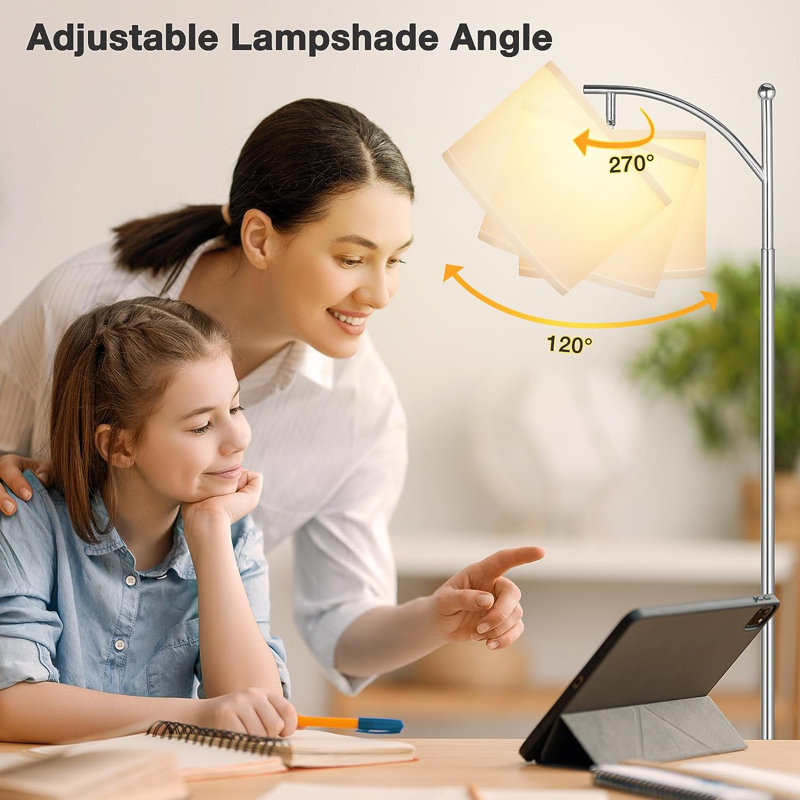 61.8'' LED Arched Floor Lamp, Silver, White
