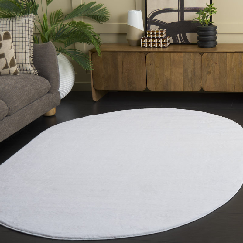 Ayane Faux Rabbit Fur Performance Machine Washable Solid Color Rug, Oval 5' x 7'