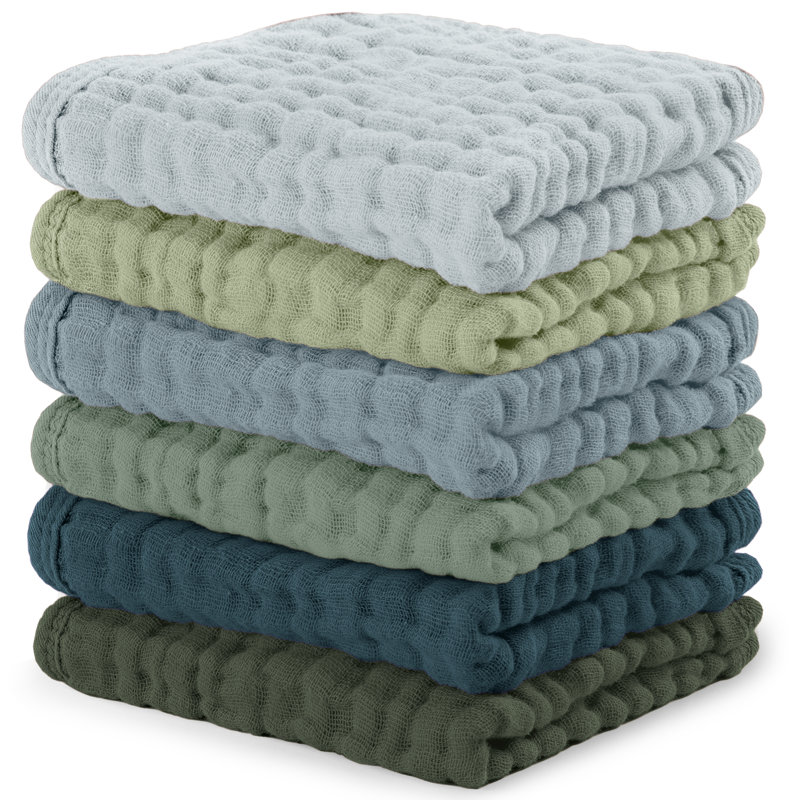 Comfy Cubs Muslin Baby Washcloths - Soft 6-Layer Cotton Wash Cloths for Sensitive Skin - 10"x10" Large, Gentle, Absorbent Infant Essentials