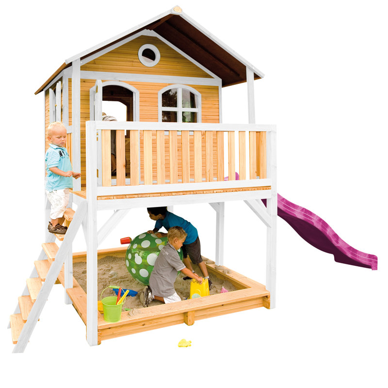Marc AXI 432cm W x 212cm D Outdoor Hemlock Wood Luxury Playhouse, Natural/White/Purple