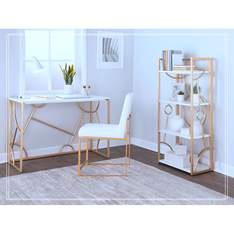 White and Gold Geometric Metal Frame Writing Desk