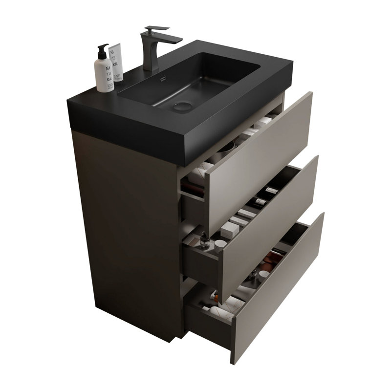 Grand meuble-lavabo moderne pour salle de bain, Noir, noir, noir, noir, Gris