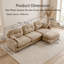 Canapé d'angle minimaliste en chenille plissée avec pouf, 3 places, couleur camel-1644809250