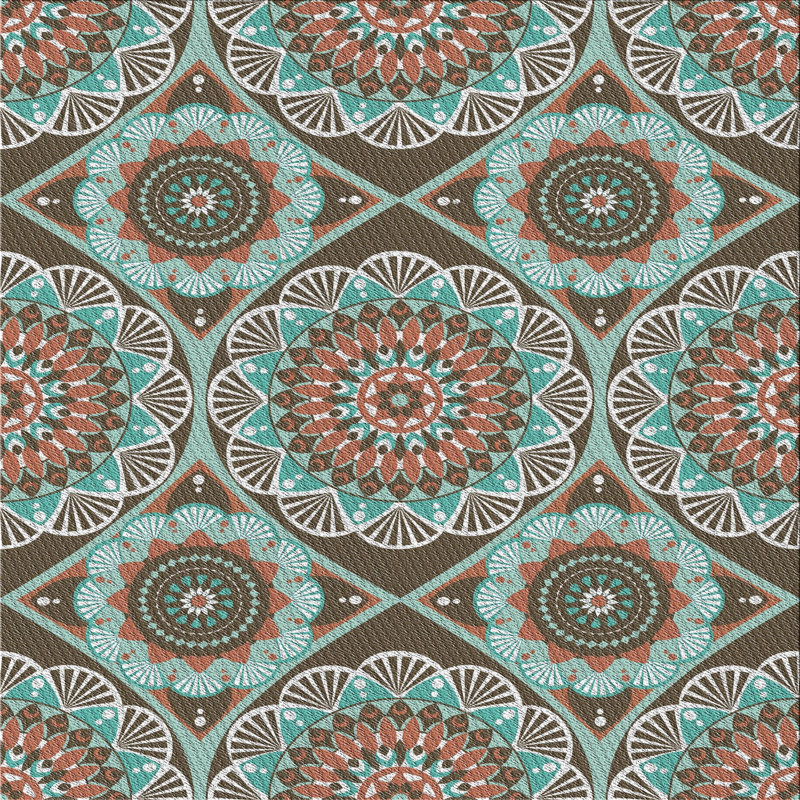 Tapis oriental bleu turquoise / brun, Carré 8 pi
