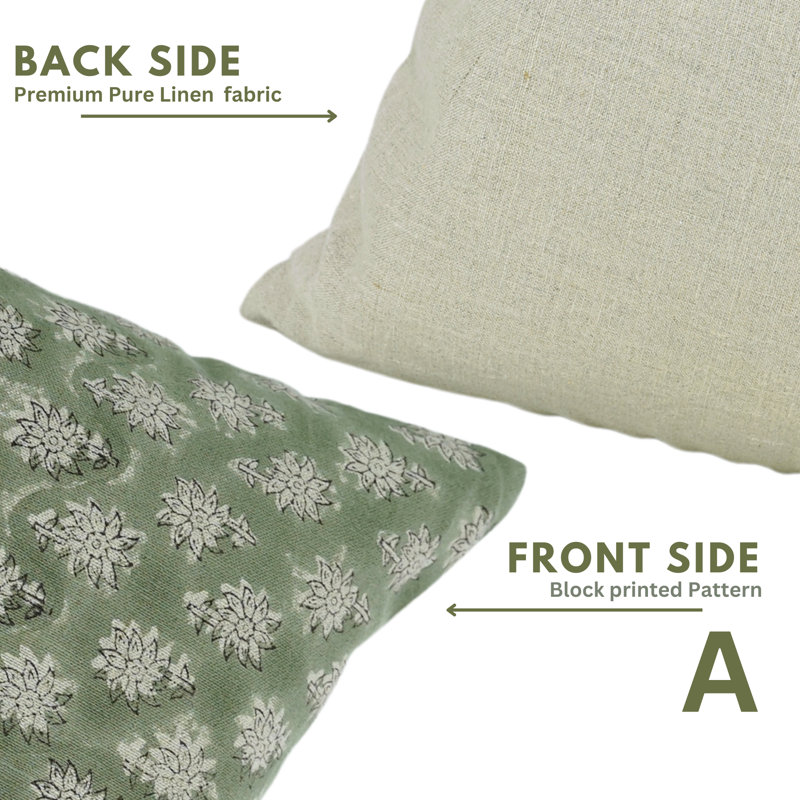 Housse de coussin fait à la main à imprimé bloc, housse de coussin bohémien en lin 12 X 20 pouces, couleur verte, coussin décoratif Jasmeen