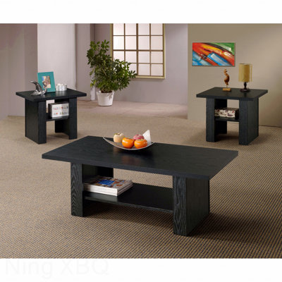 3-Piece Black Oak Engineered Wood Coffee Table Set