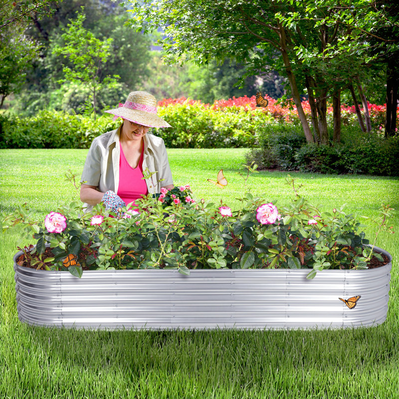 Galvanized Raised Garden Bed Silver, 11.2" H x 82.7" W x 23.62" D