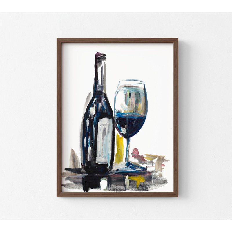«Time For Wine I» par Andy Beauchamp, affiche en verre de bouteille de vin, Pas de tapis, Encadrement brun, H 16 po x l 12 po