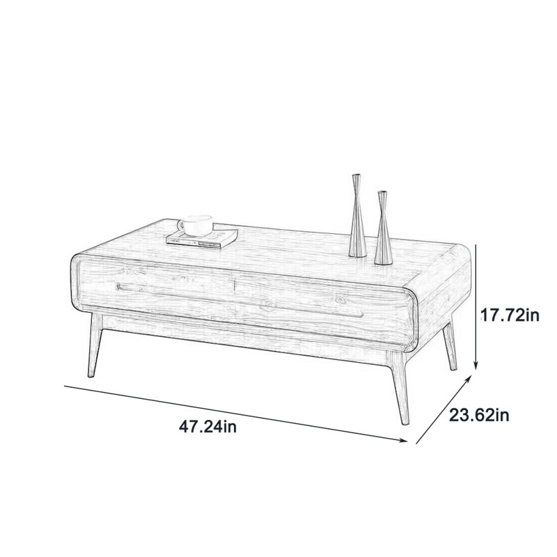 Smooth Rounded Coffee Table with Durable Edges, 17.72" H x 47.24" L x 23.62" W