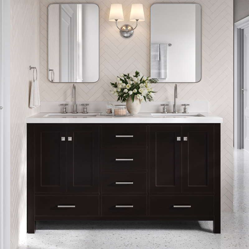  Ensemble de meuble-lavabo double 61 ", Espresso / nickel brossé, Rectangular