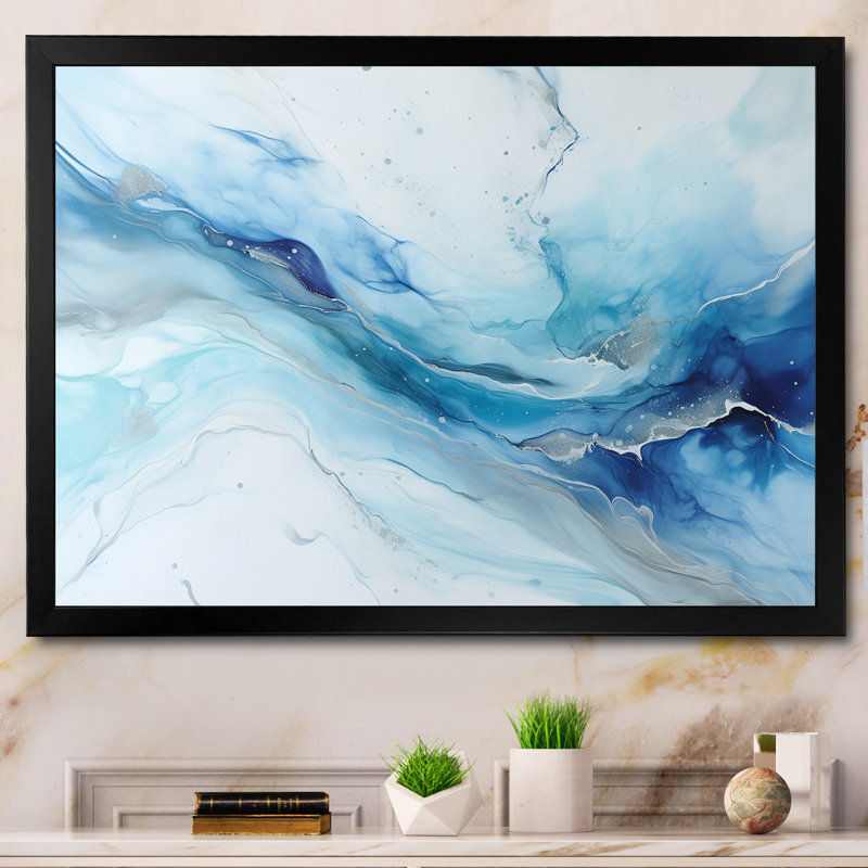 «White and Blue Glacier Charm», impression sur toile encadrée de formes abstraites, H 24 po x l 32 po x P 1 po