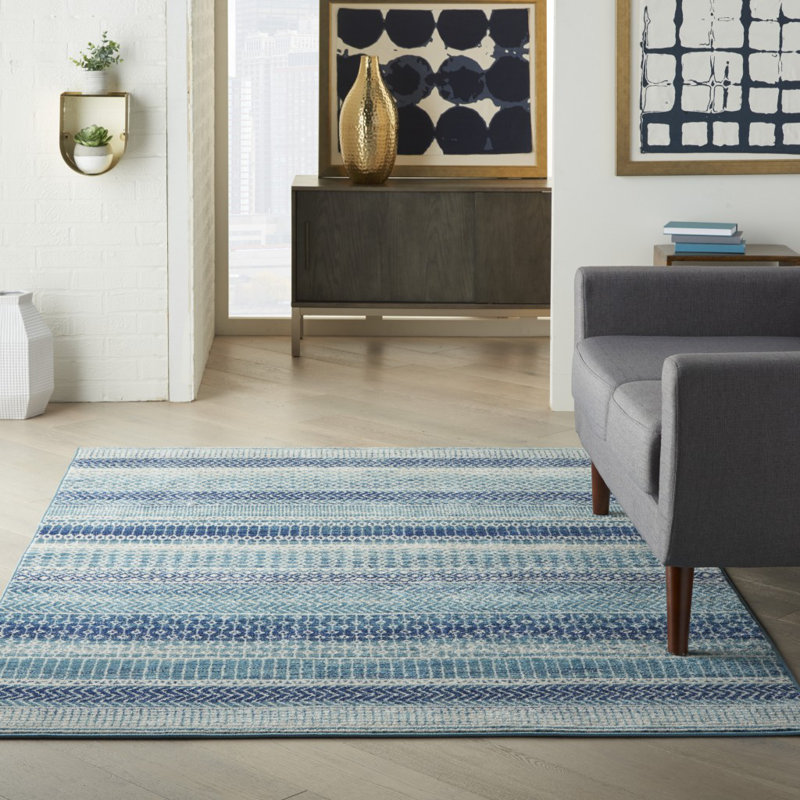 Tapis bleu marine à rayures Gillsville, Tapis de couloir 2 pi 2 po x 7 pi 6 po