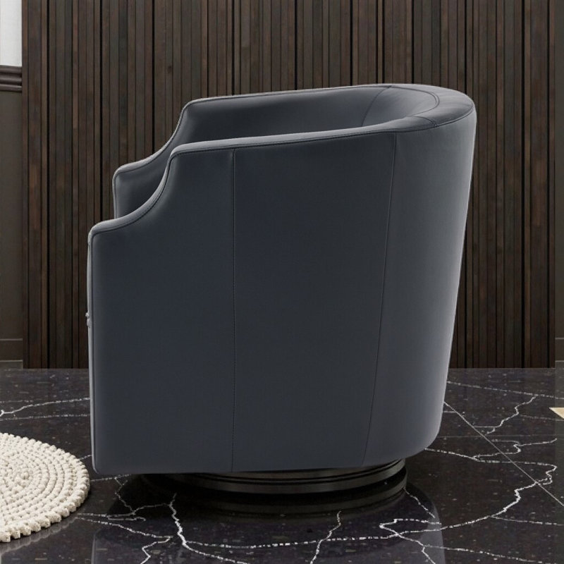 Fauteuil demi-tonneau pivotant en cuir Emmett Premium, Bleu