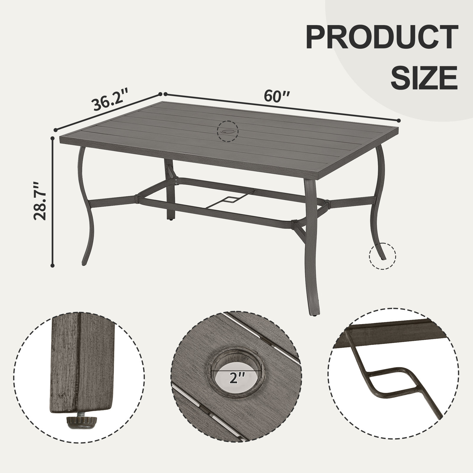 84" Patio Dining Set, 6, Gray
