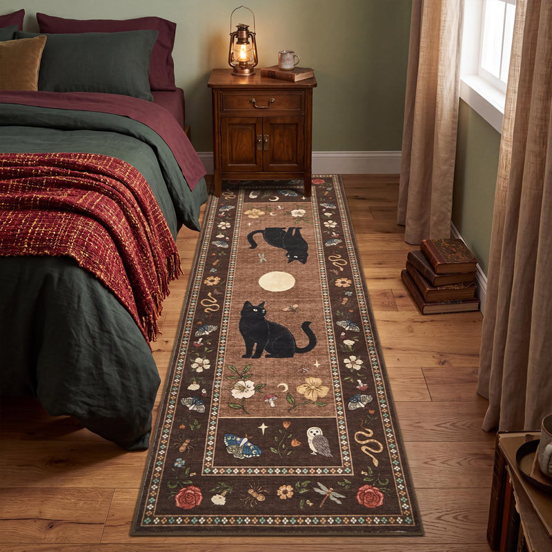 Tapis à poil court lavable à imprimé animal rétro avec envers antidérapant, Brun, 2 x 6 pi