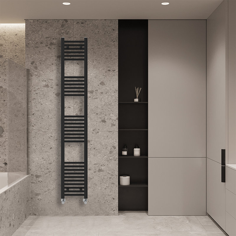 Wiest Straight Heated Towel Rail Radiator Bathroom Ladder Warmer, Black, 180cm H x 30cm W x 3cm D, Straight Towel Rail