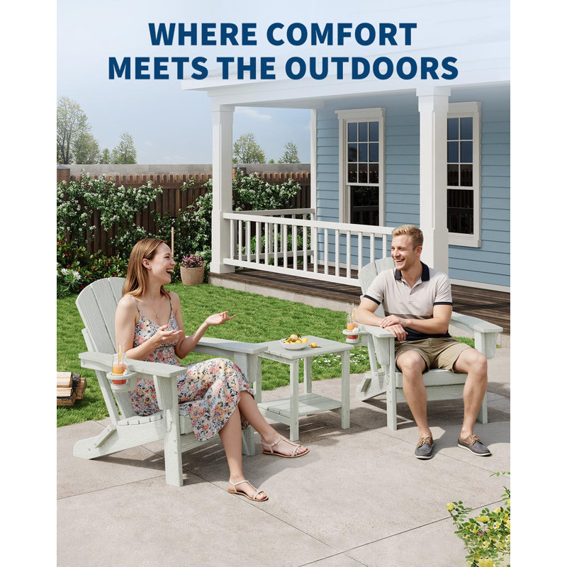 Adirondack Chair Set of 4, HDPE Outdoor Patio Chair with Cup Holder, All Weather Resistent Wooden Textured for Patios, Decks, Gardens, Fire Pit