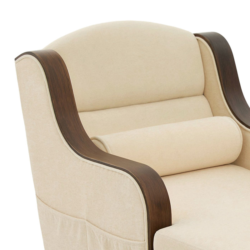 Chaise longue rembourrée en chenille de 27,2 po de largeur avec coussin lombaire et accoudoirs, Beige